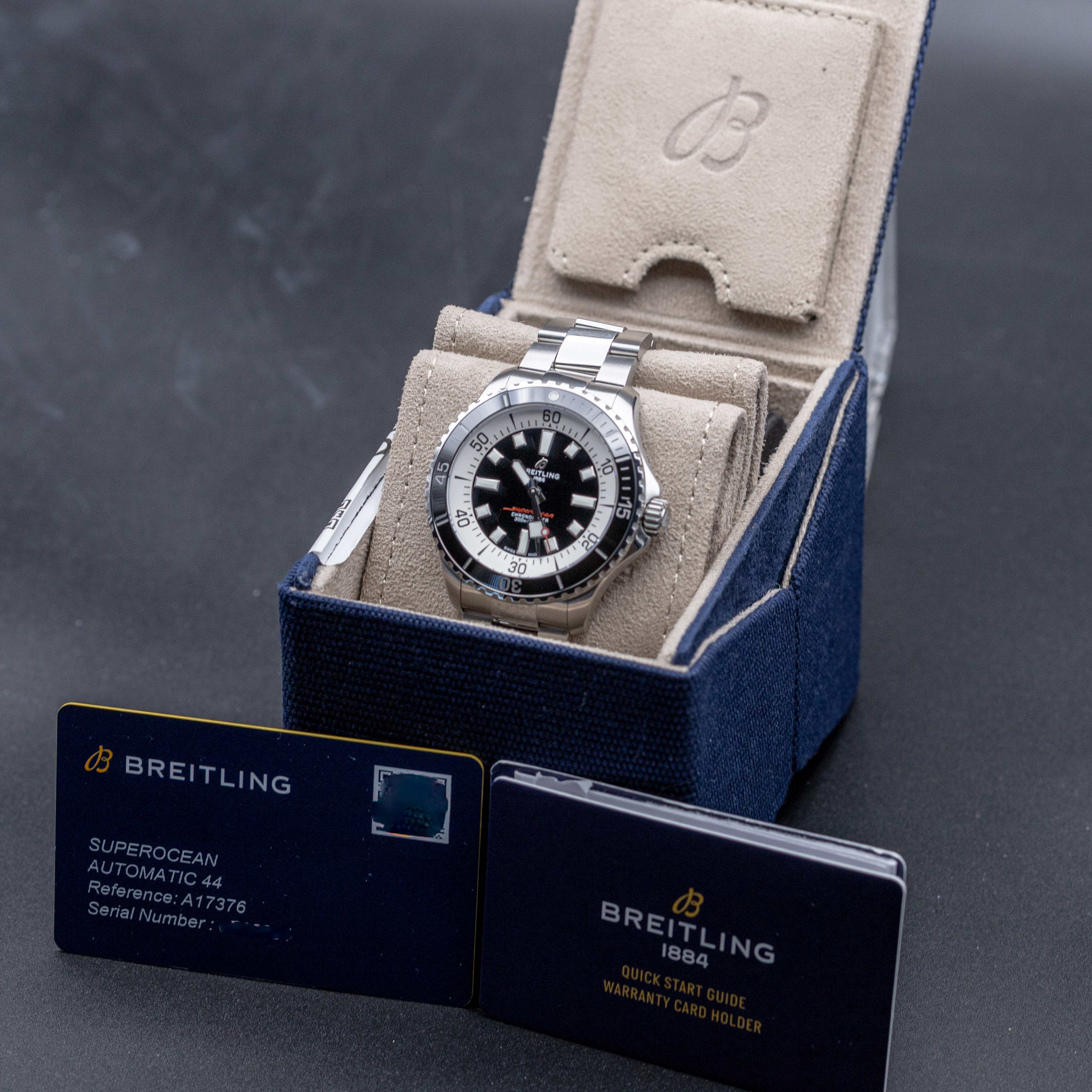 Breitling Superocean Automatic 44 complete set with box, warranty card, and quick start guide