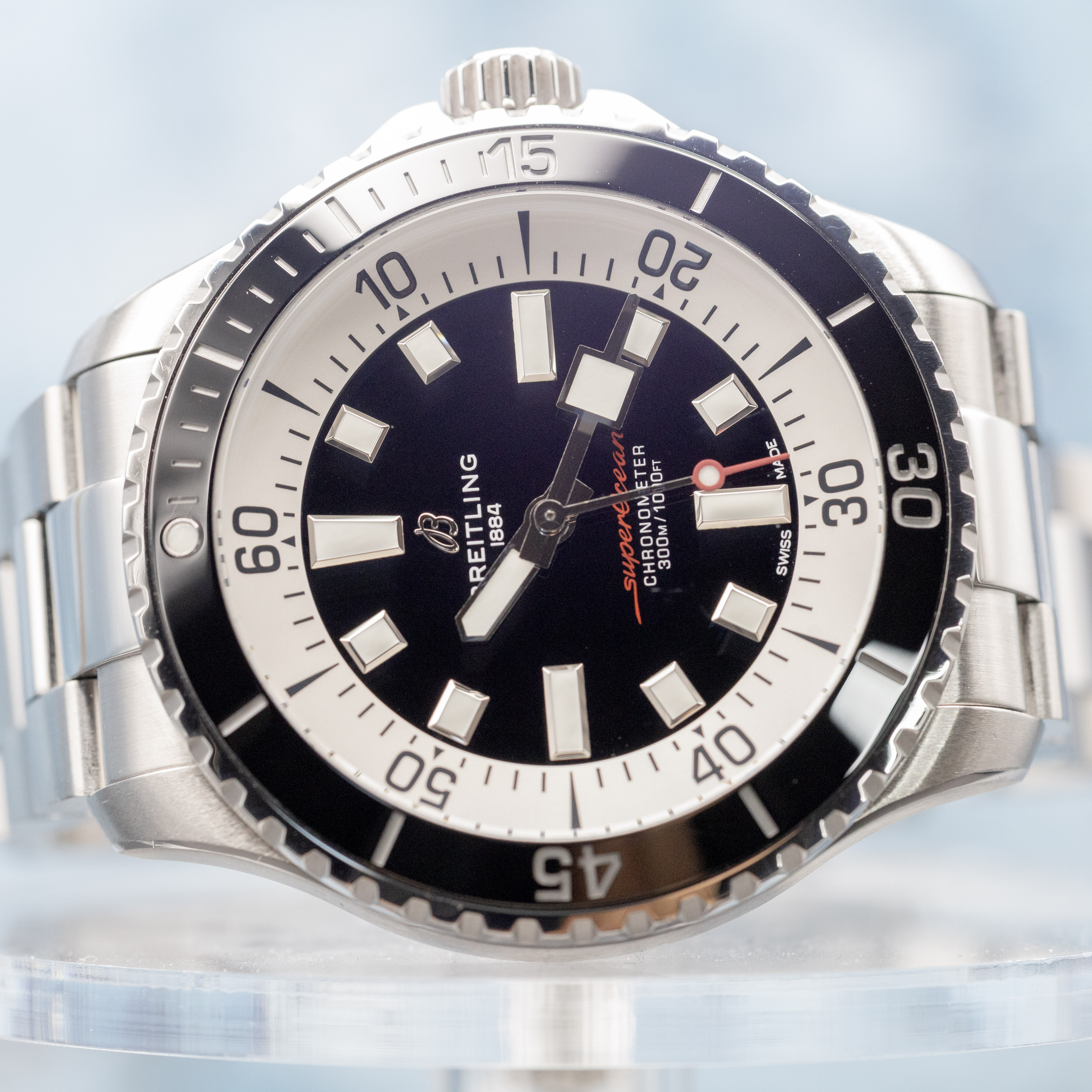 Breitling Superocean 44 ceramic bezel close-up showing dial detail