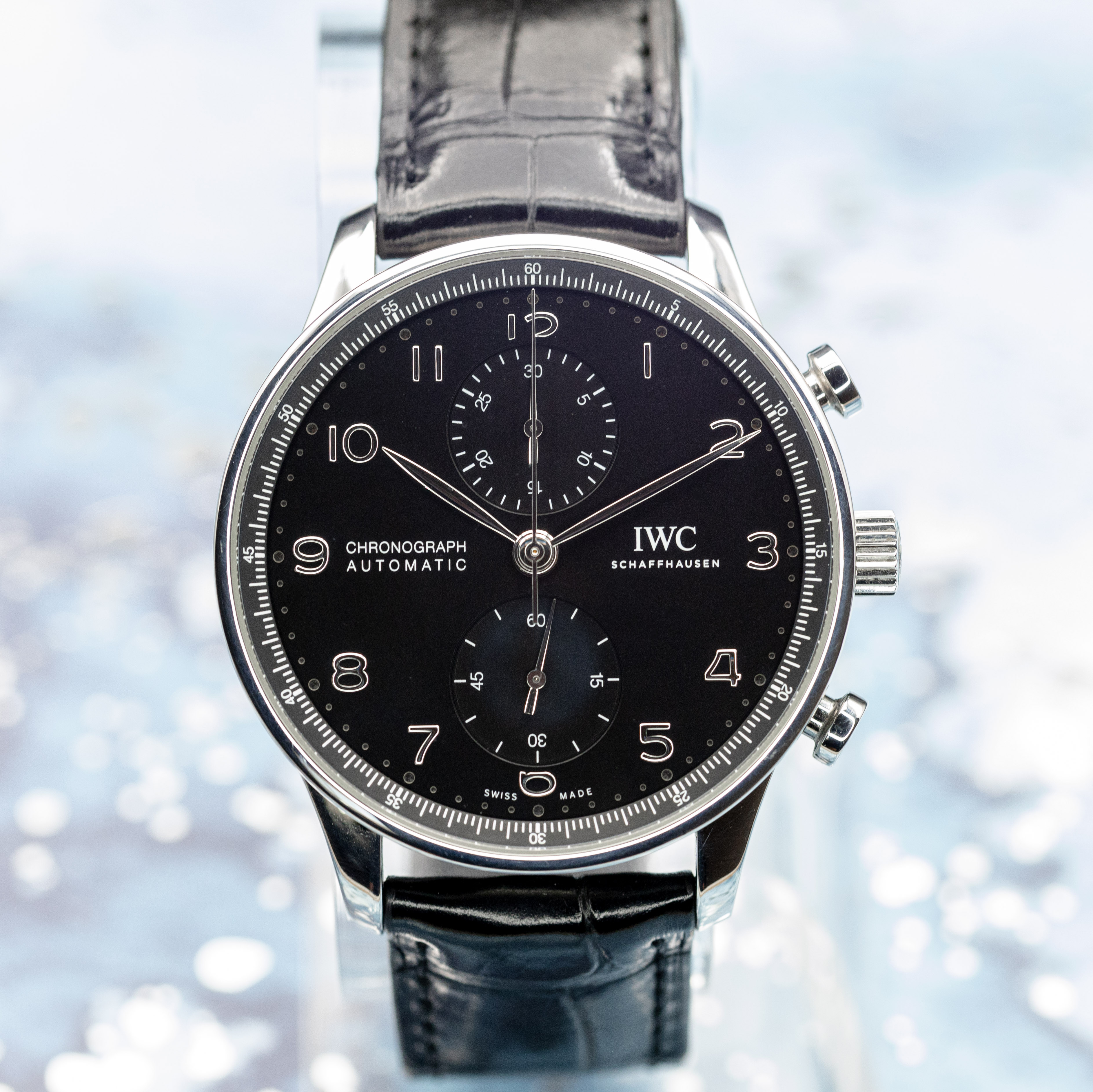 IWC Portugieser Chronograph IW371609 black dial beauty shot