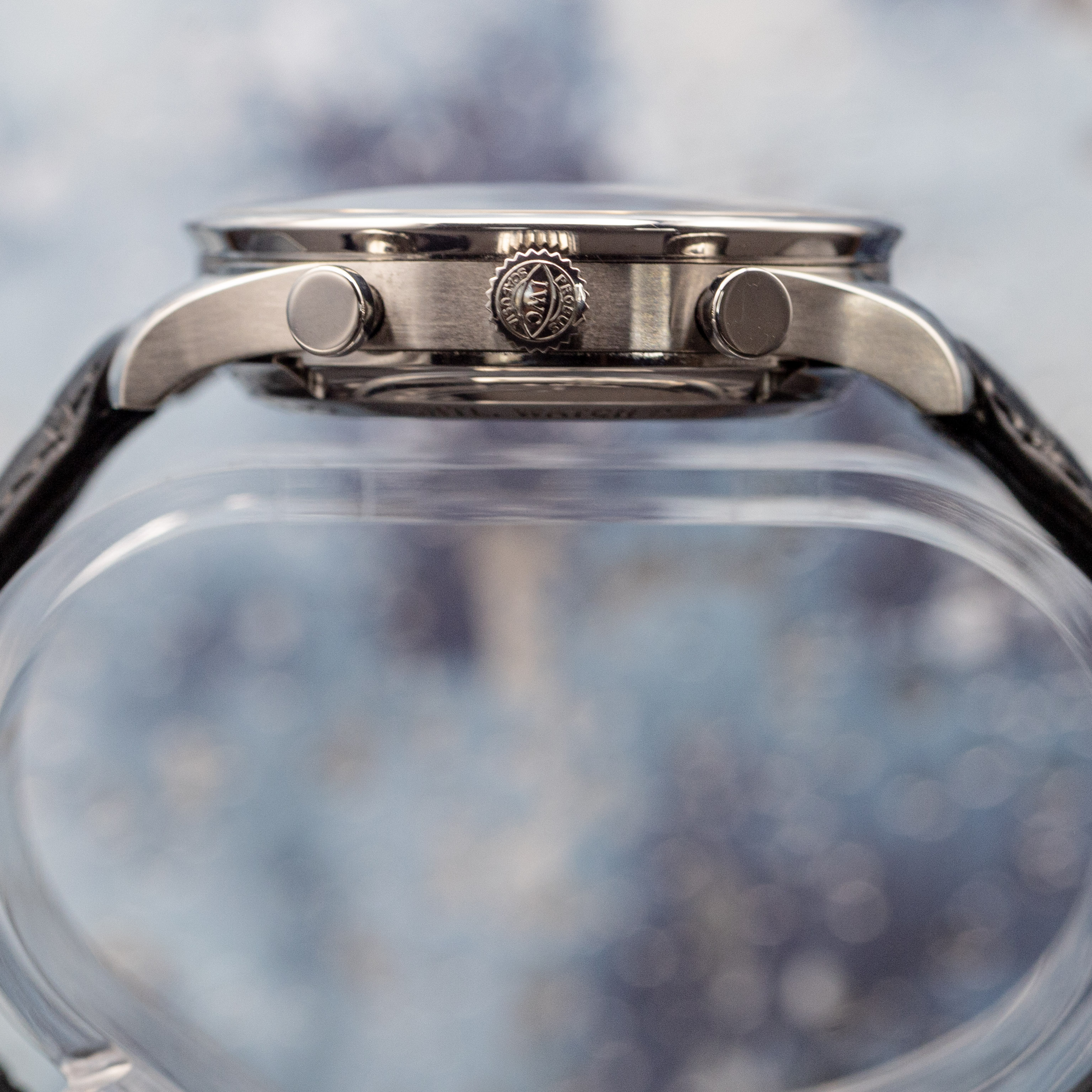 IWC Portugieser Chronograph exhibition case back layered movement view