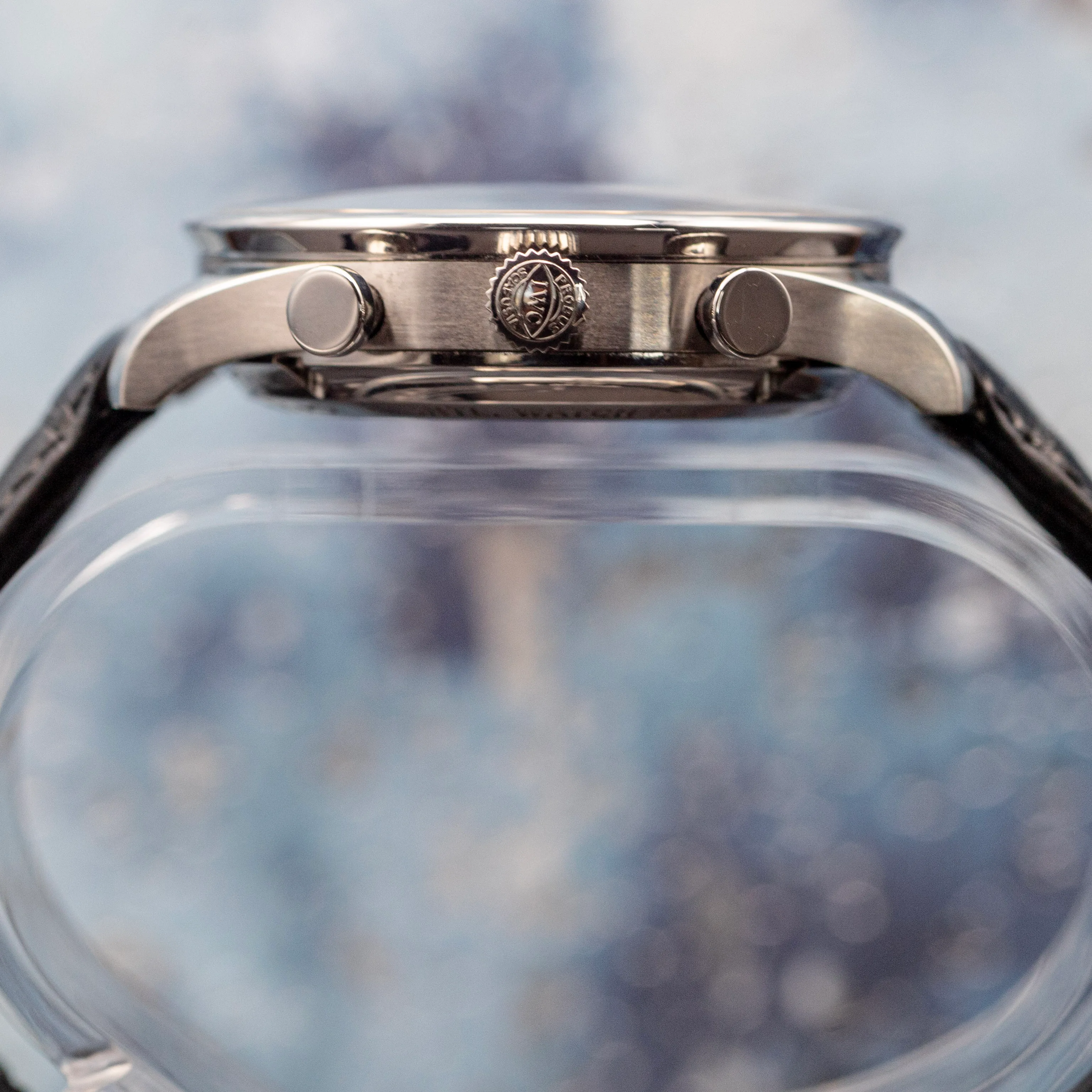 IWC Portugieser Chronograph exhibition case back layered movement view