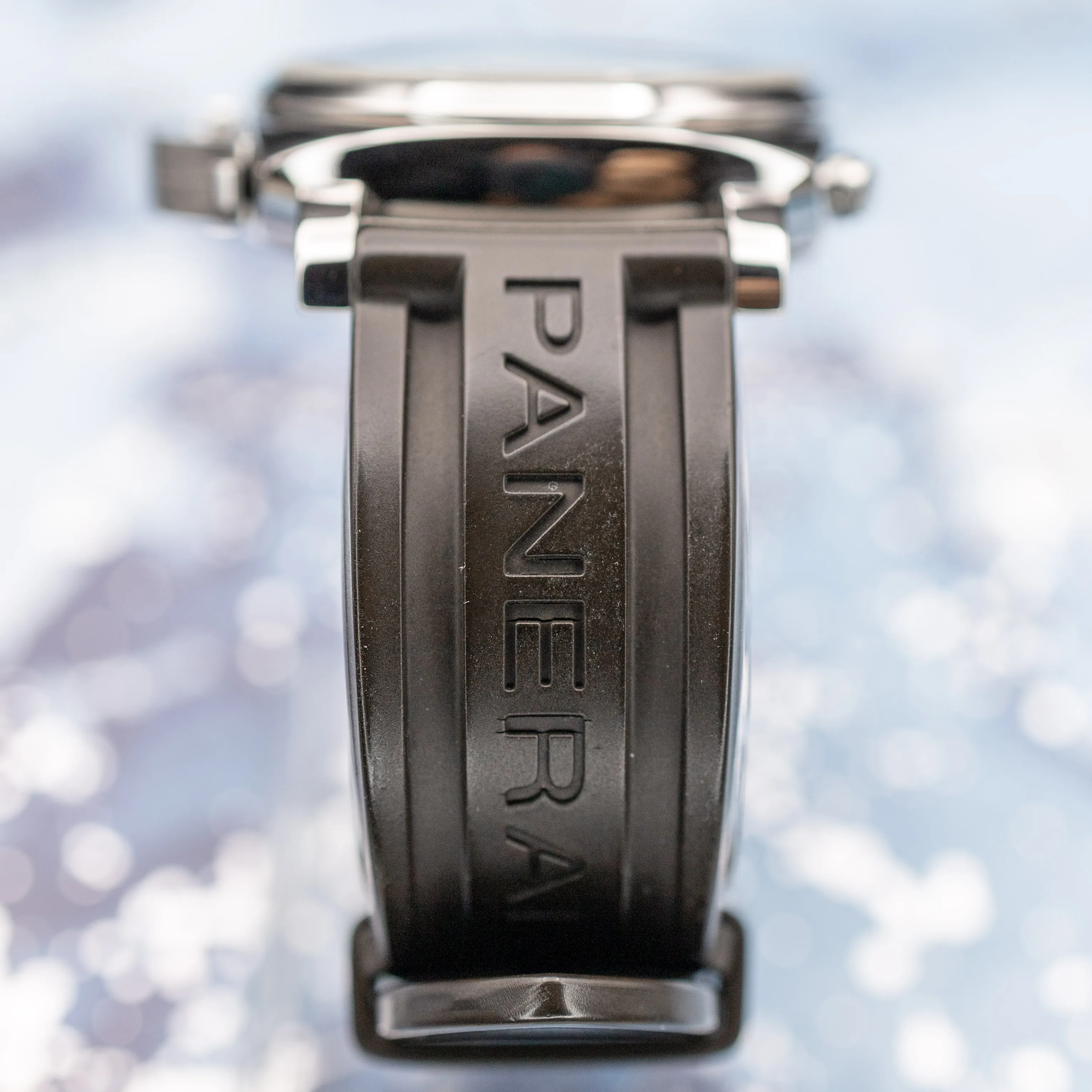 Panerai brown rubber strap with embossed Panerai logo