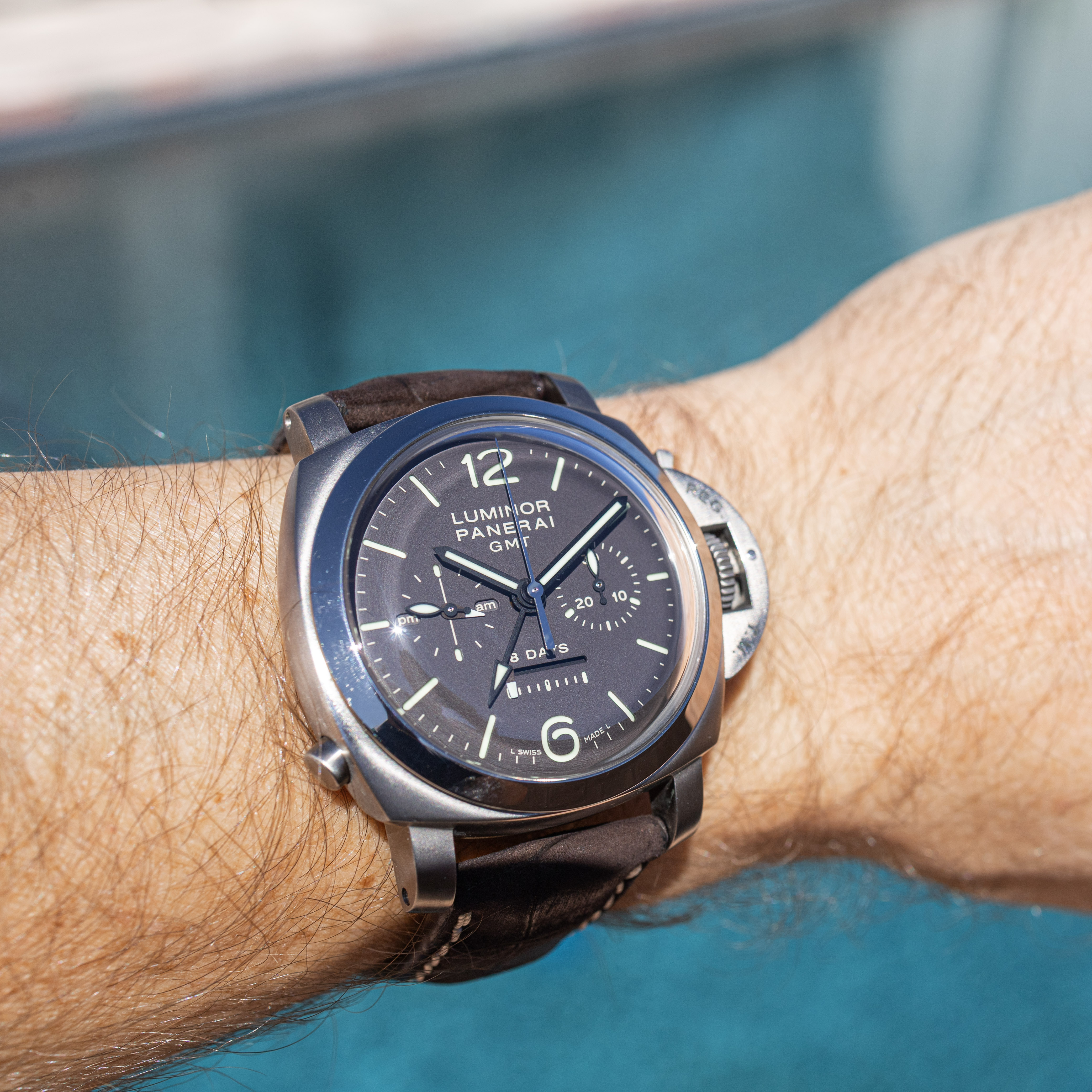 Panerai Luminor 1950 8 Days Chrono Monopulsante GMT Titanio