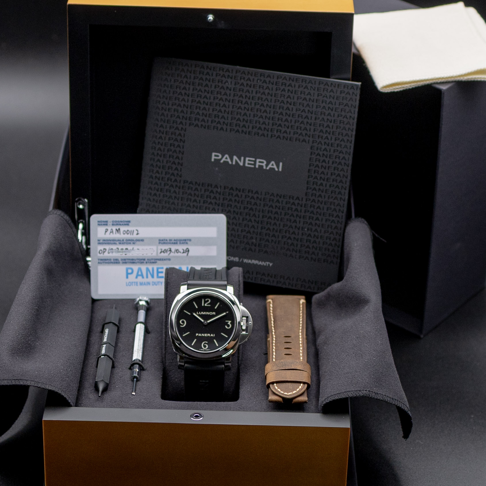 Panerai Luminor Base PAM00112 black sandwich dial front view