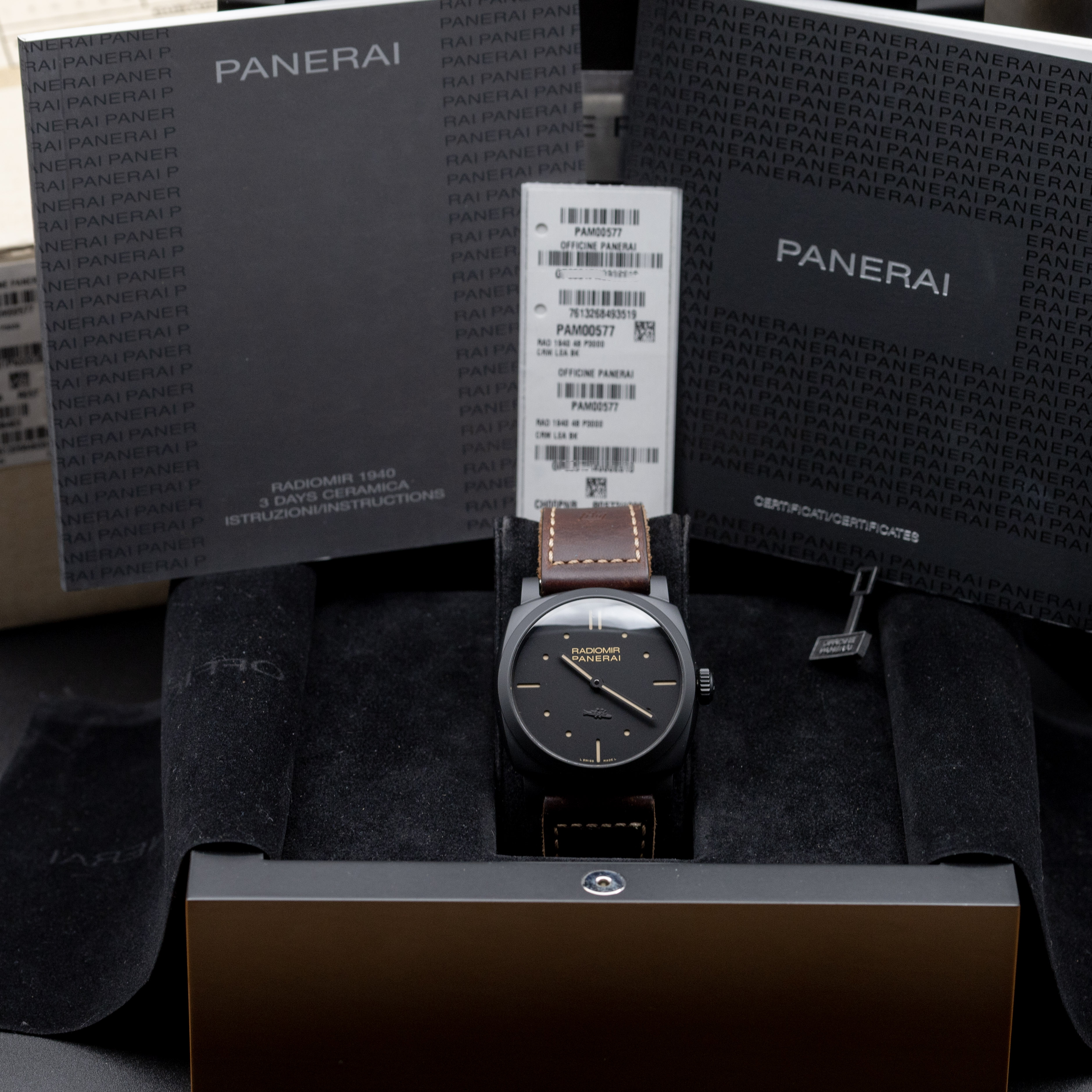 Panerai Radiomir 1940 3 Days Ceramica PAM00577 black ceramic case with SLC dial engraving