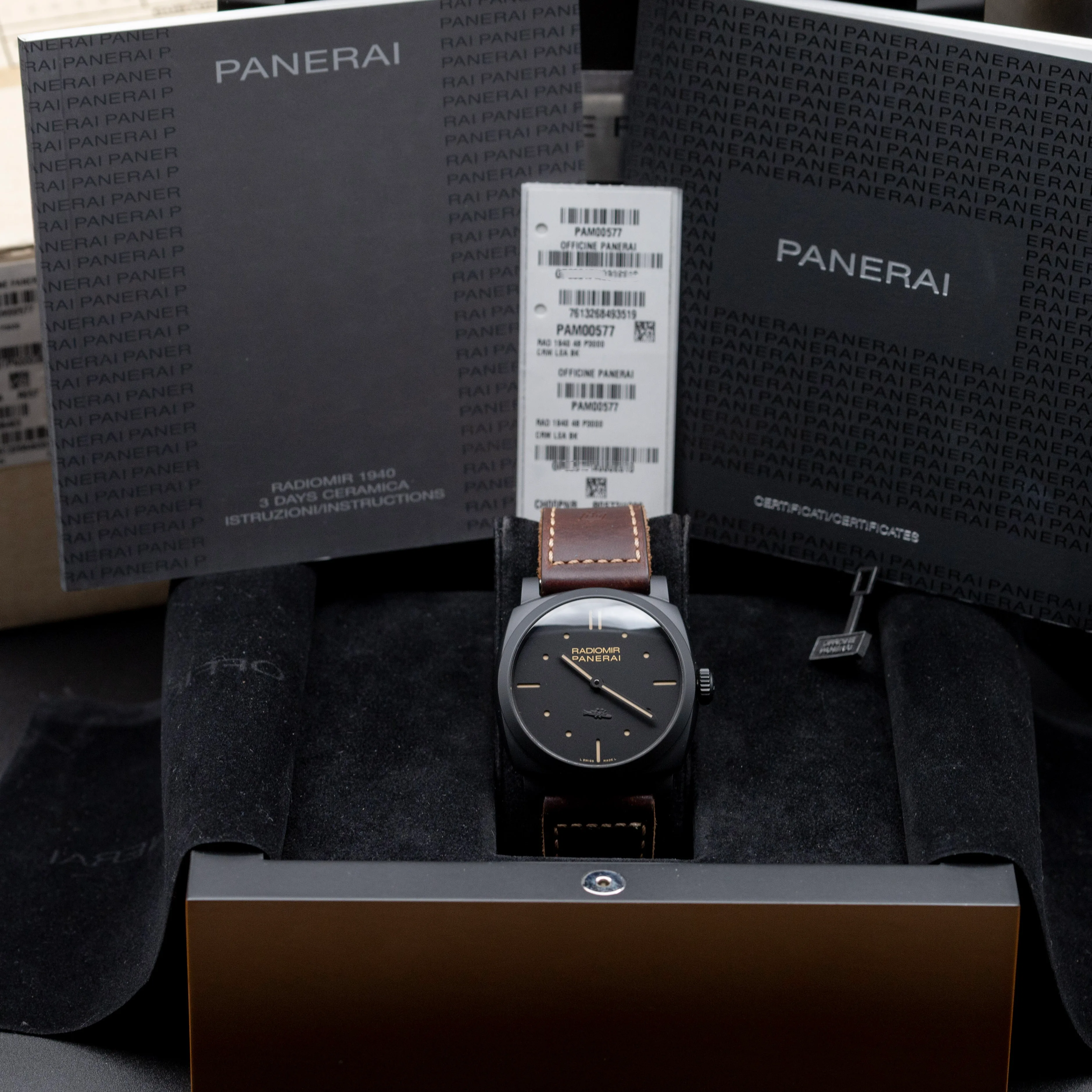 Panerai Radiomir 1940 3 Days Ceramica PAM00577 black ceramic case with SLC dial engraving