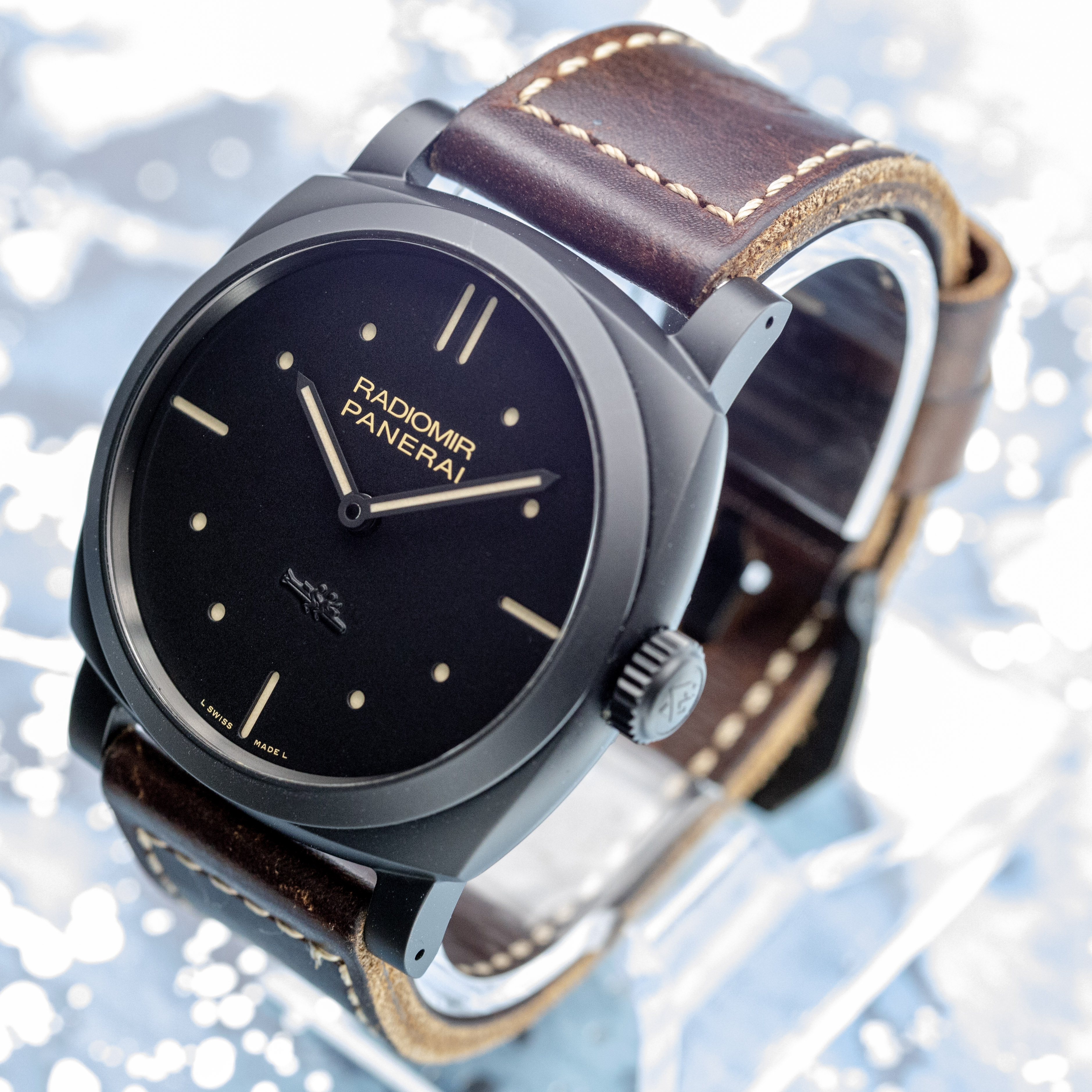 Panerai Radiomir 1940 case detail showing integrated lugs milled from single block
