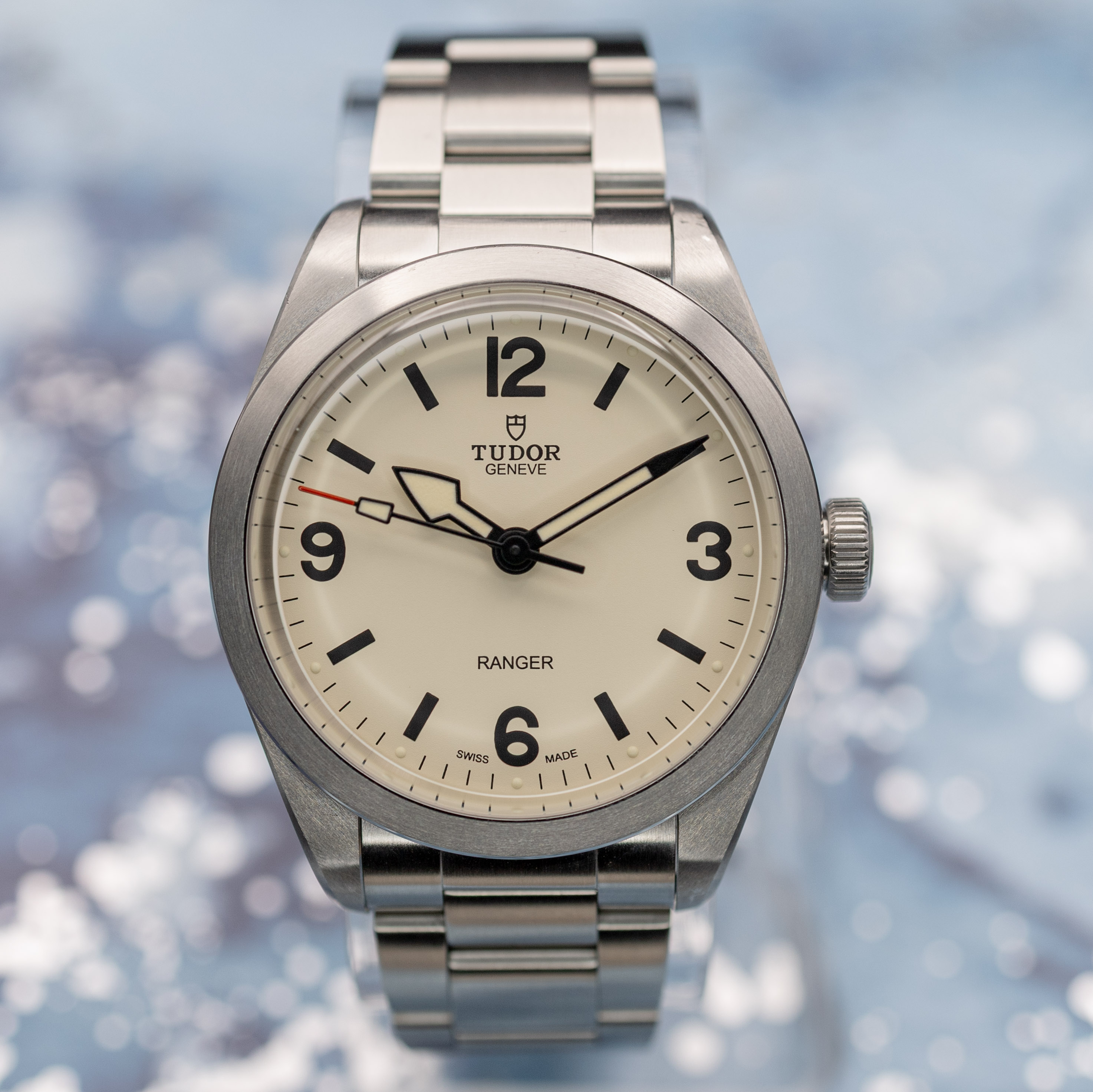 Tudor Ranger 79950 Dune beige dial front view on steel bracelet