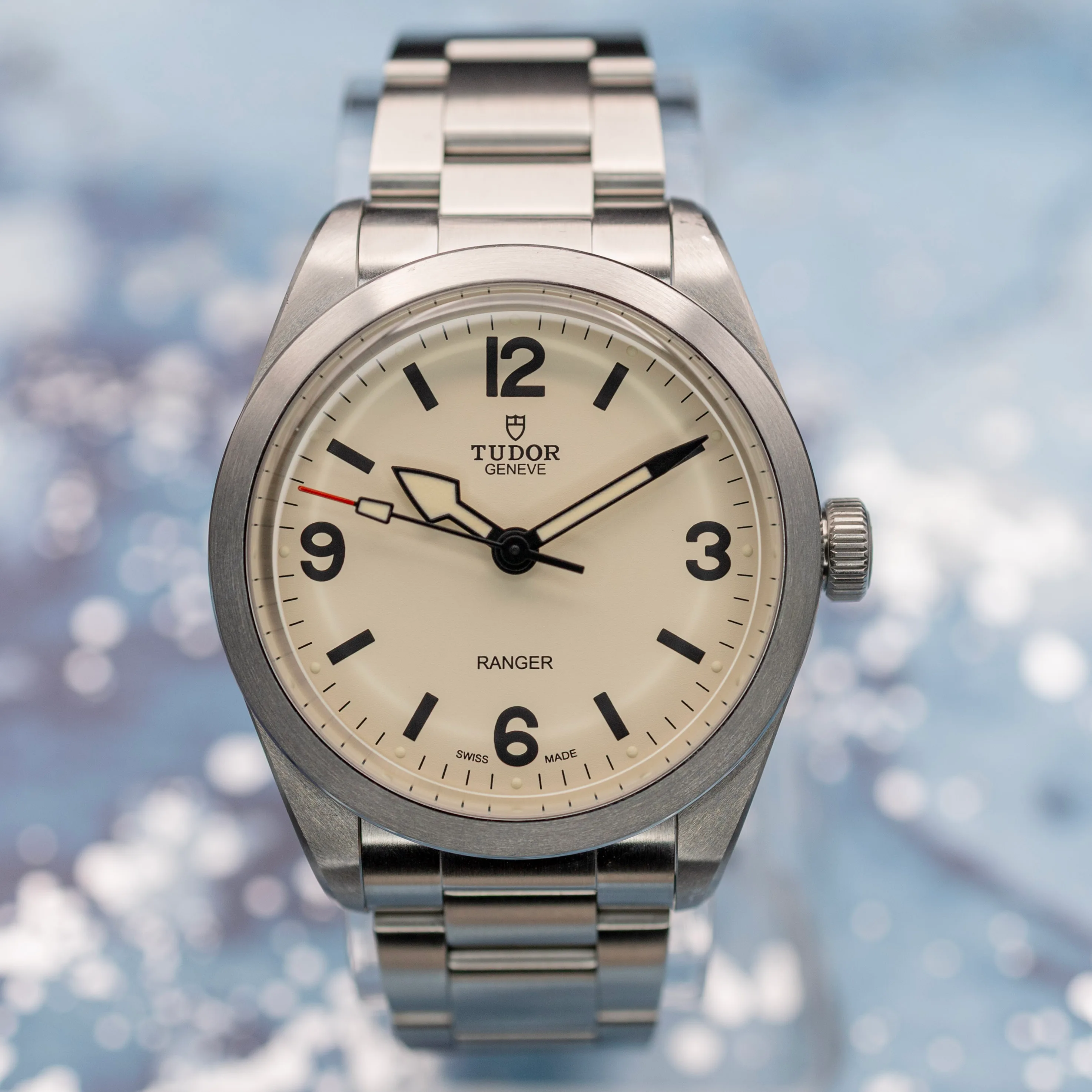 Tudor Ranger 79950 Dune beige dial front view on steel bracelet