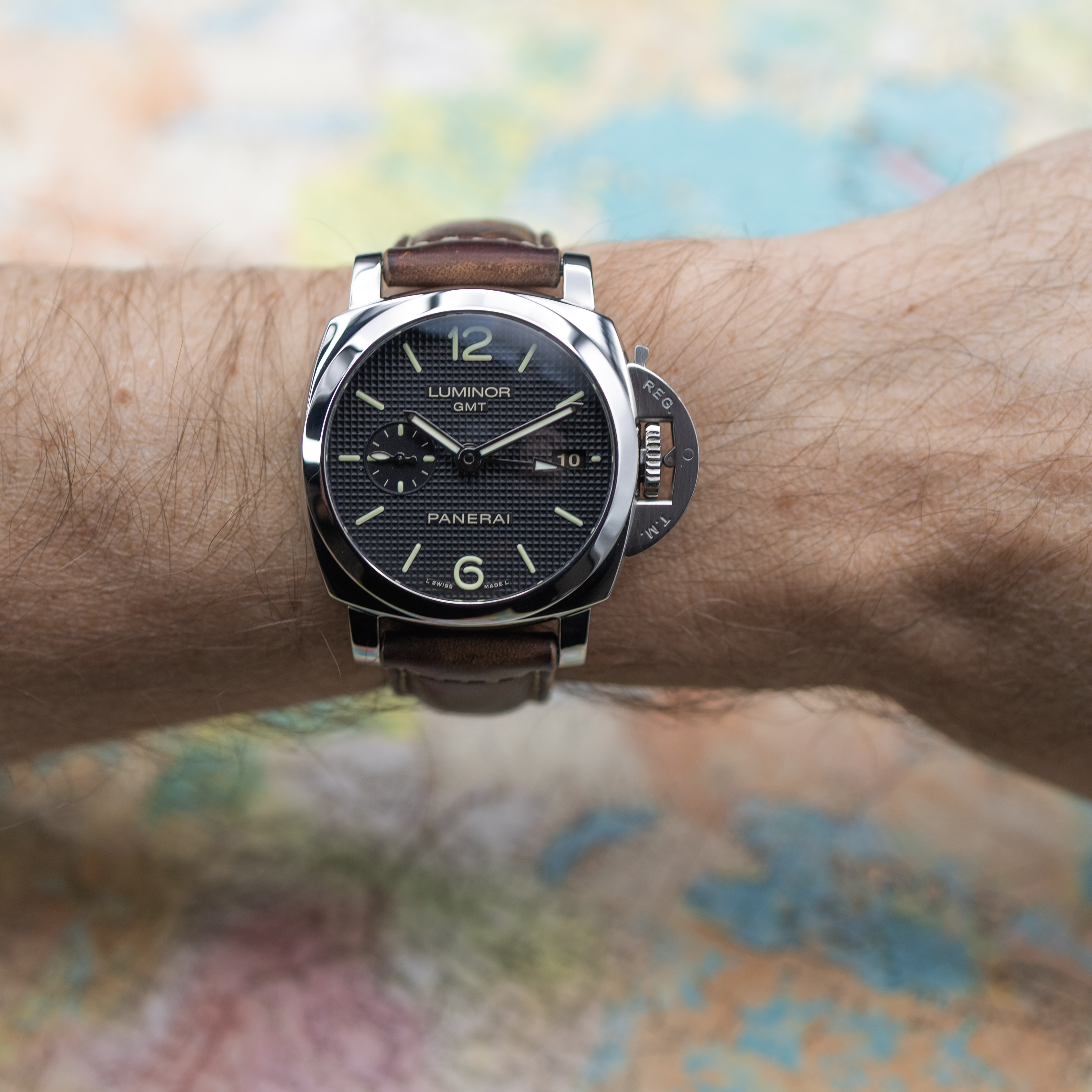 Panerai Luminor 1950 3 Days GMT Acciaio Hobnail "Paris" Dial - Image 6